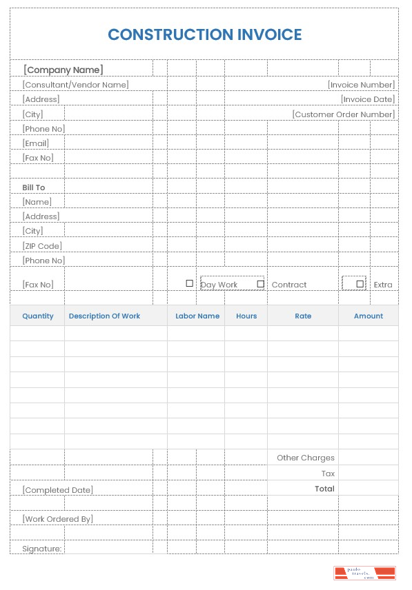 Sample Construction Invoice Template PSD template
